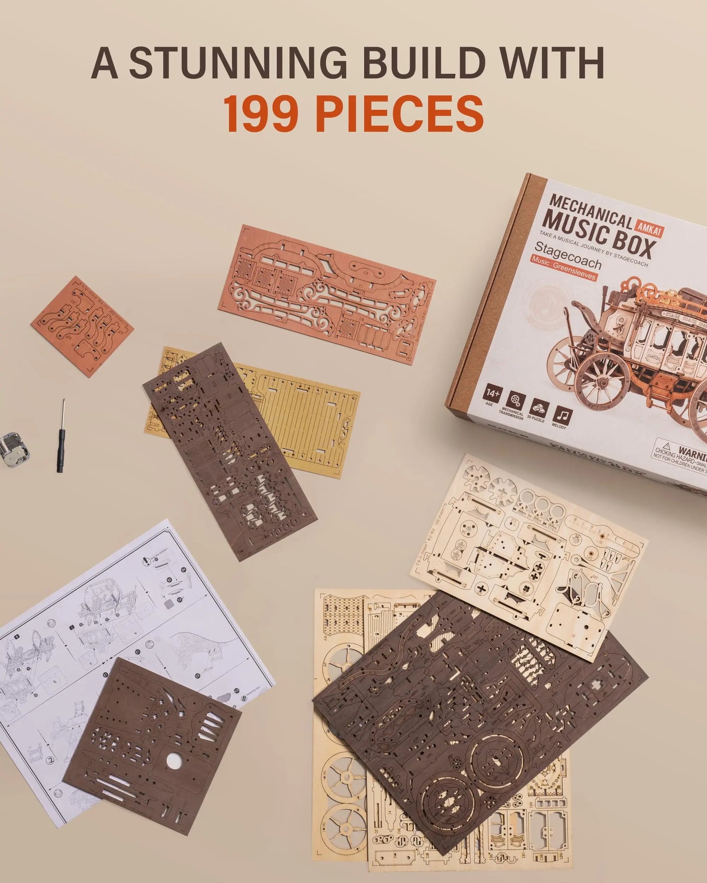 ROKR Stagecoach Music Box - 3D Wooden Puzzle