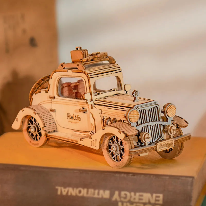 Винтажный автомобиль, трамвай и карета — набор «Сделай сам» из деревянного 3D-пазла 